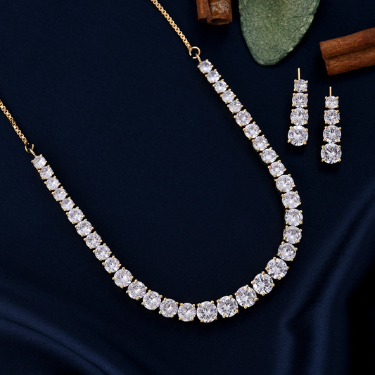 Pearlfect Radiant Gold CZ Necklace Set