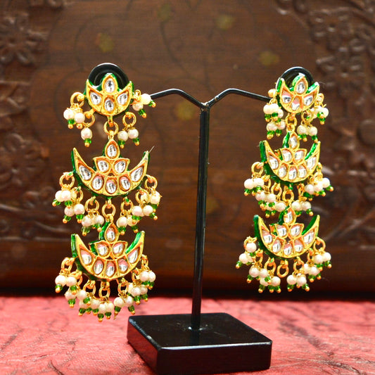 Pearlfect 3-Storeyed Diya Kundan Earrings