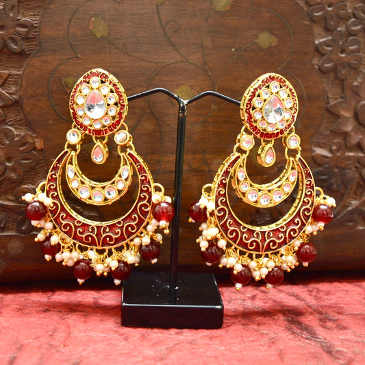 Pearlfect Statement Double Moon Kundan Earrings