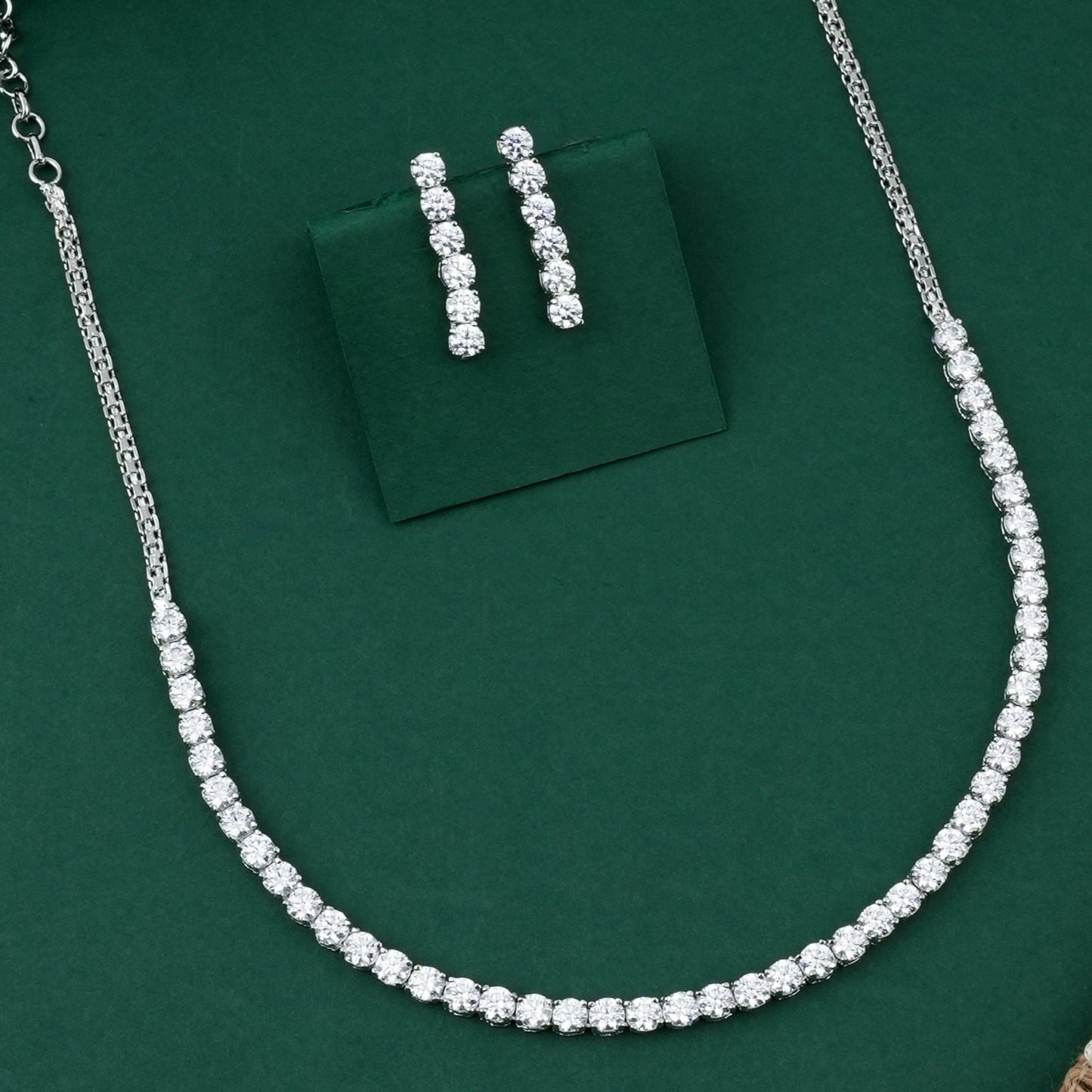 Pearlfect Sleek American Diamond Necklace Set
