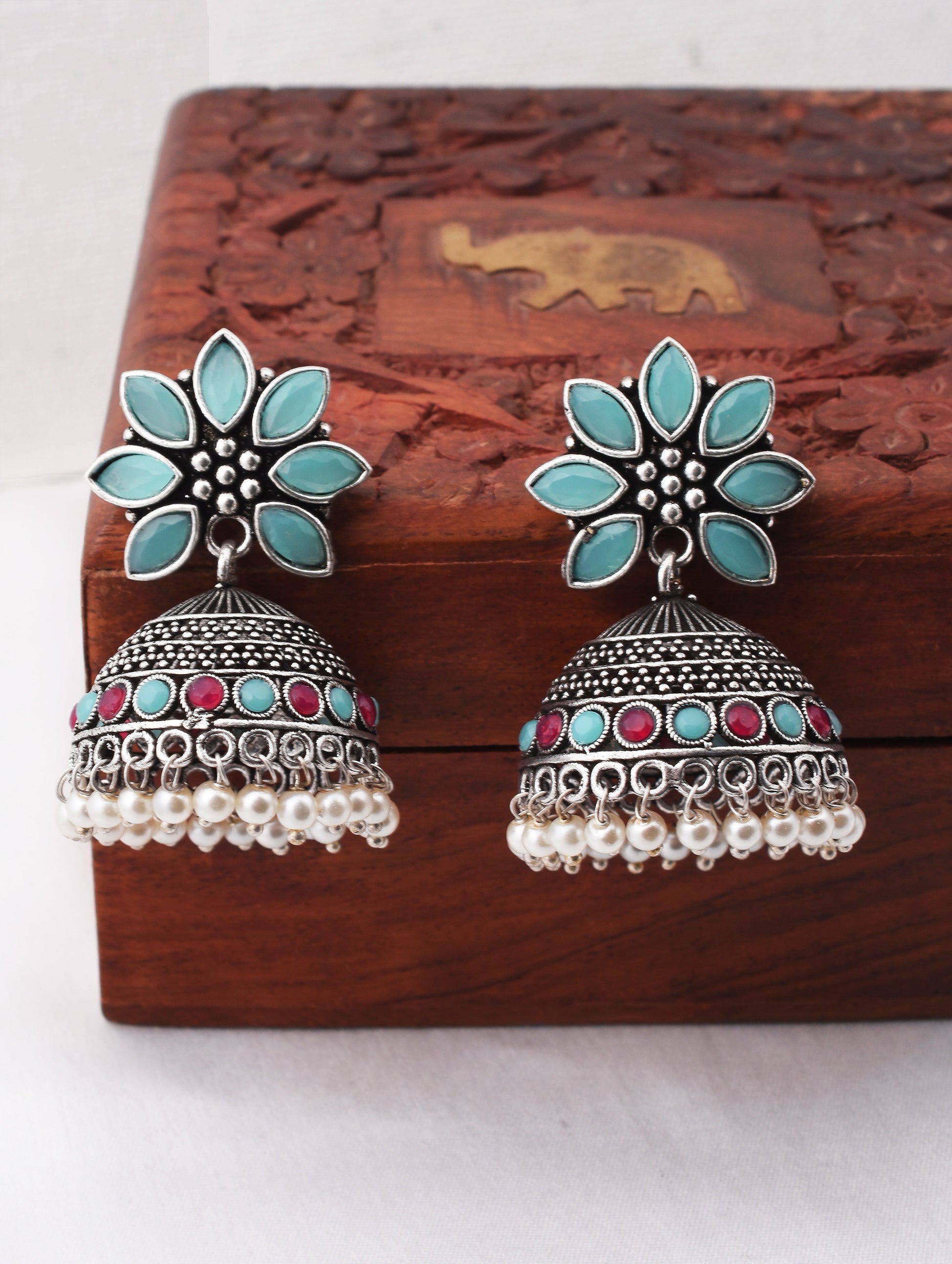 Pearlfect Multi-Color Flower Jhumke