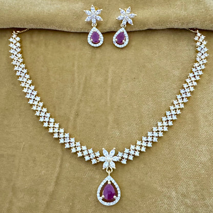 Pearlfect American Diamond Floral Waterdrop Necklace Set