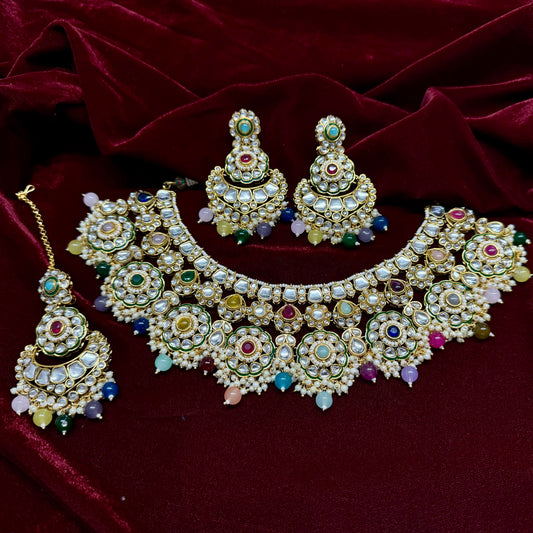 Pearlfect Blooming Garden Necklace Set with Maang Teeka