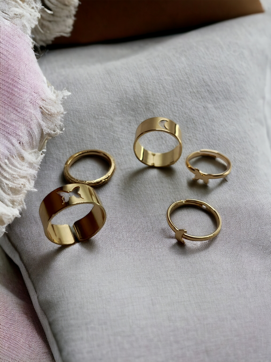 Pearlfect Sold Gold Plated Rings Combo (Set of 5)