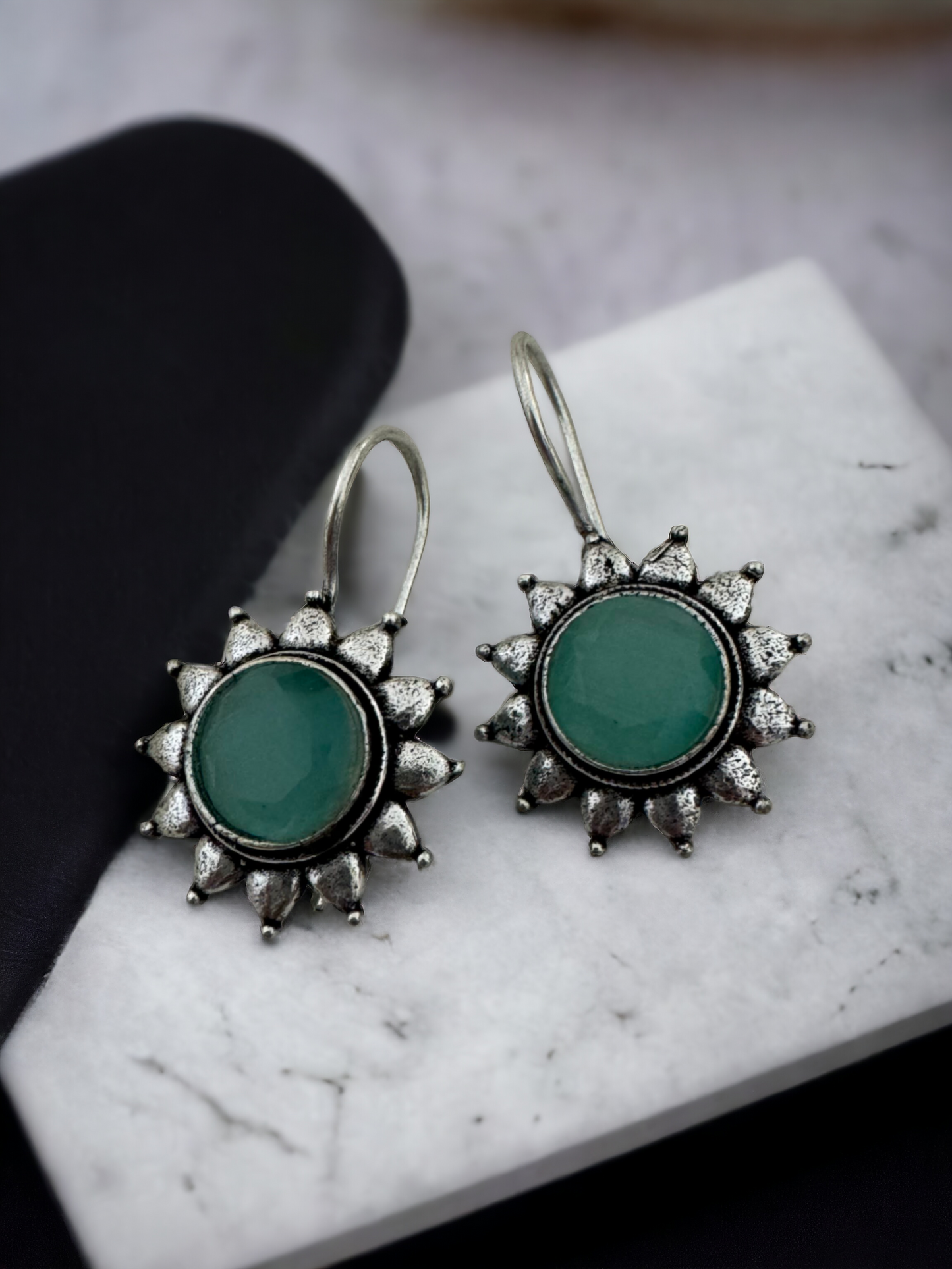 Pearlfect Oxidised Sunflower Dangler Earrings