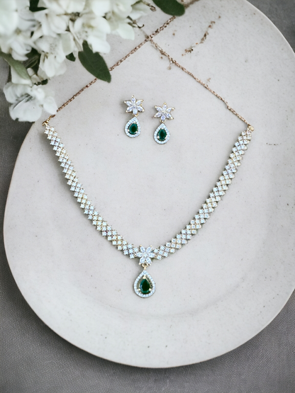 Pearlfect American Diamond Floral Waterdrop Necklace Set