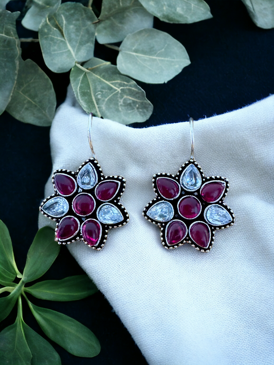 Pearlfect Flower Bloom Oxidized Hook Earrings