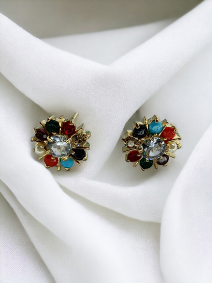 Pearlfect Navratan Floral Earrings