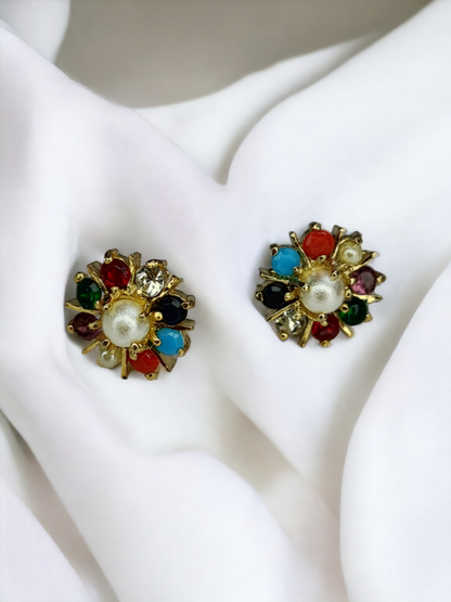 Pearlfect Navratan Floral Earrings
