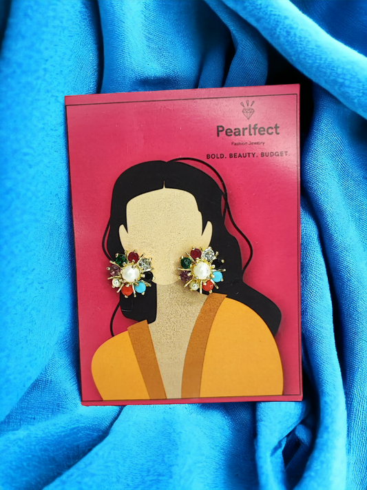 Pearlfect Navratan Floral Earrings