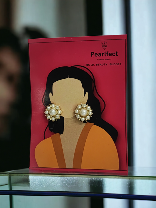 Pearlfect Round Pearl Flower Earrings