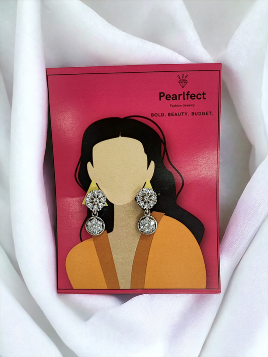Pearlfect Dual Blossom American Diamond Earrings