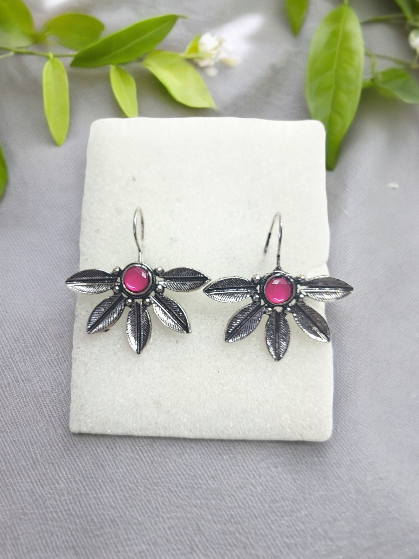 Pearlfect Sunflower Petal Drop Oxidised Jhumkis