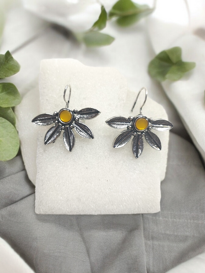 Pearlfect Sunflower Petal Drop Oxidised Jhumkis