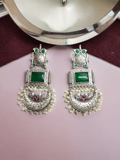 Pearlfect Vintage Style Moon, Semi-Precious Stones, and Peacock Dangle Earrings