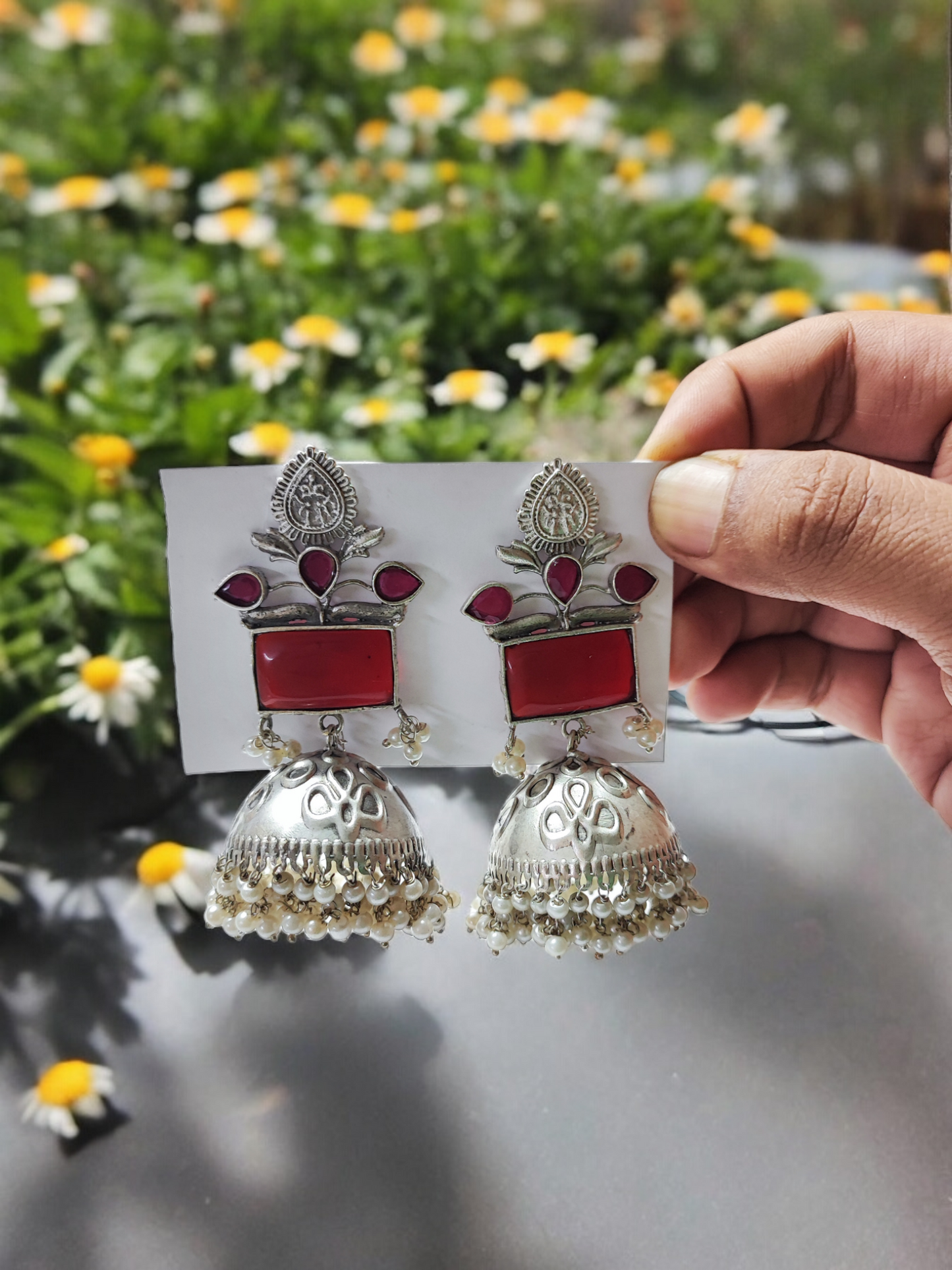 Pearlfect Antique Trinity Stone with Resin and Pearl Earrings (As worn by Alia Bhat)