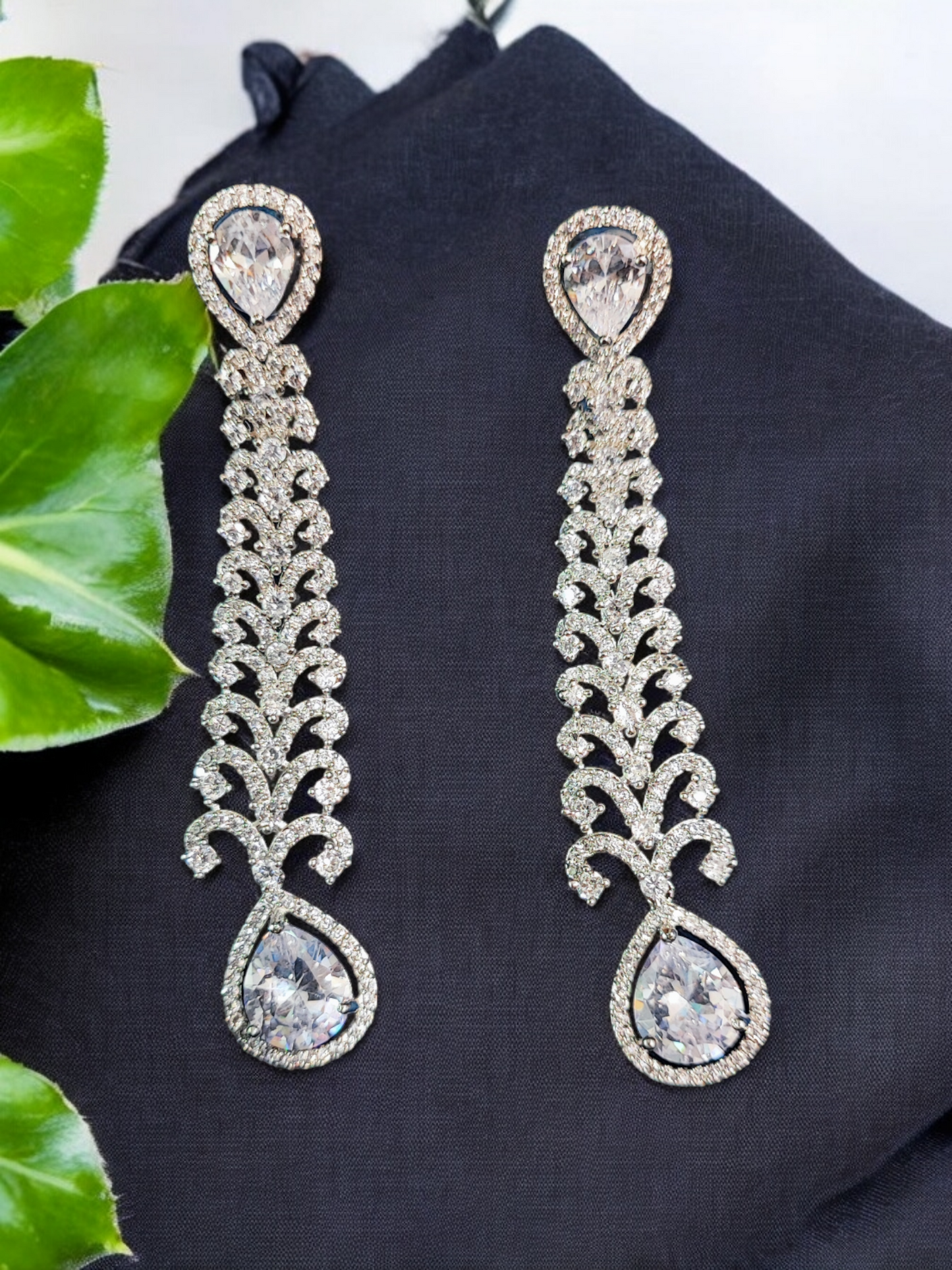 Pearlfect Silver Plated Long AD Earrings