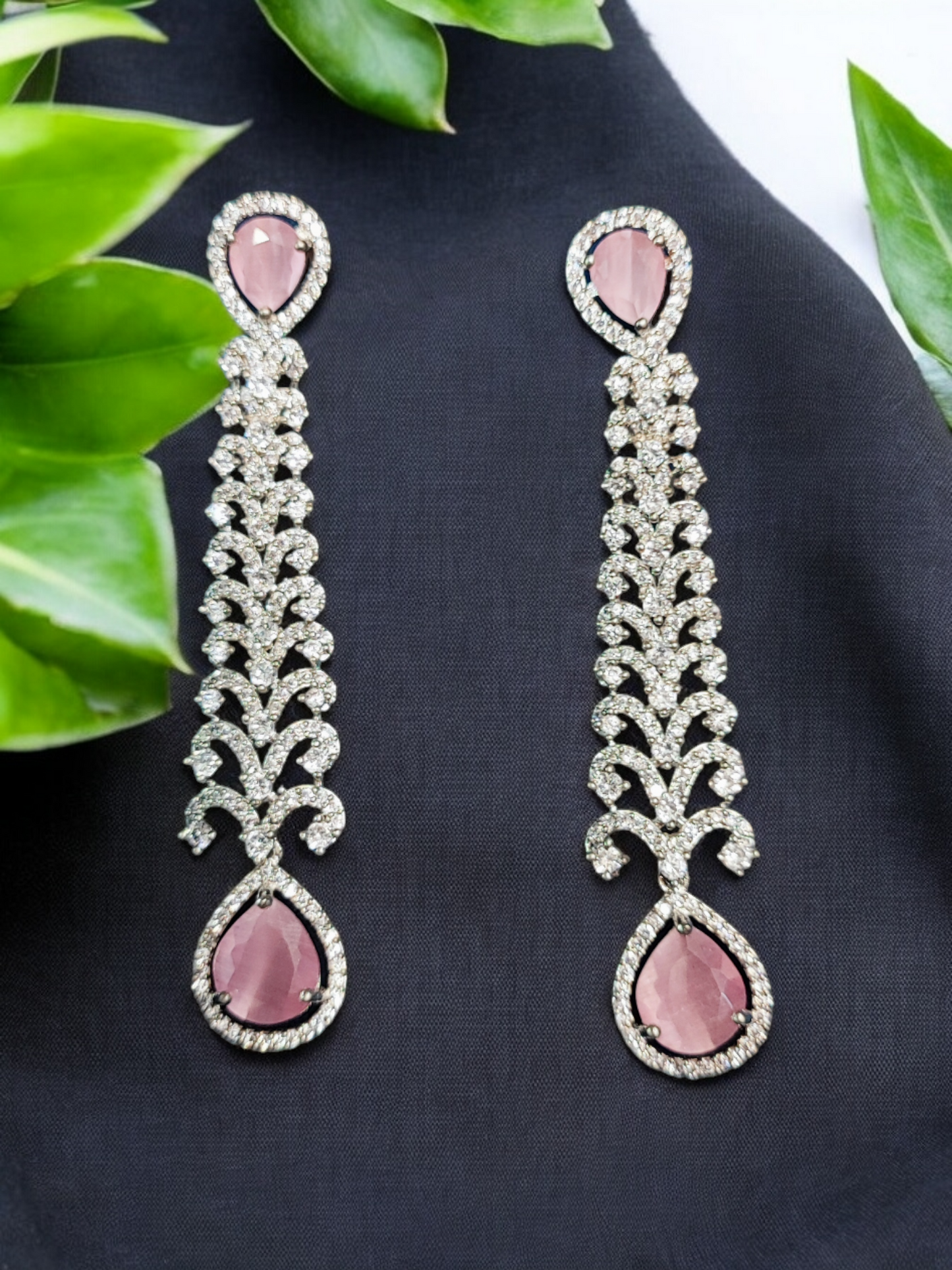 Pearlfect Silver Plated Long AD Earrings
