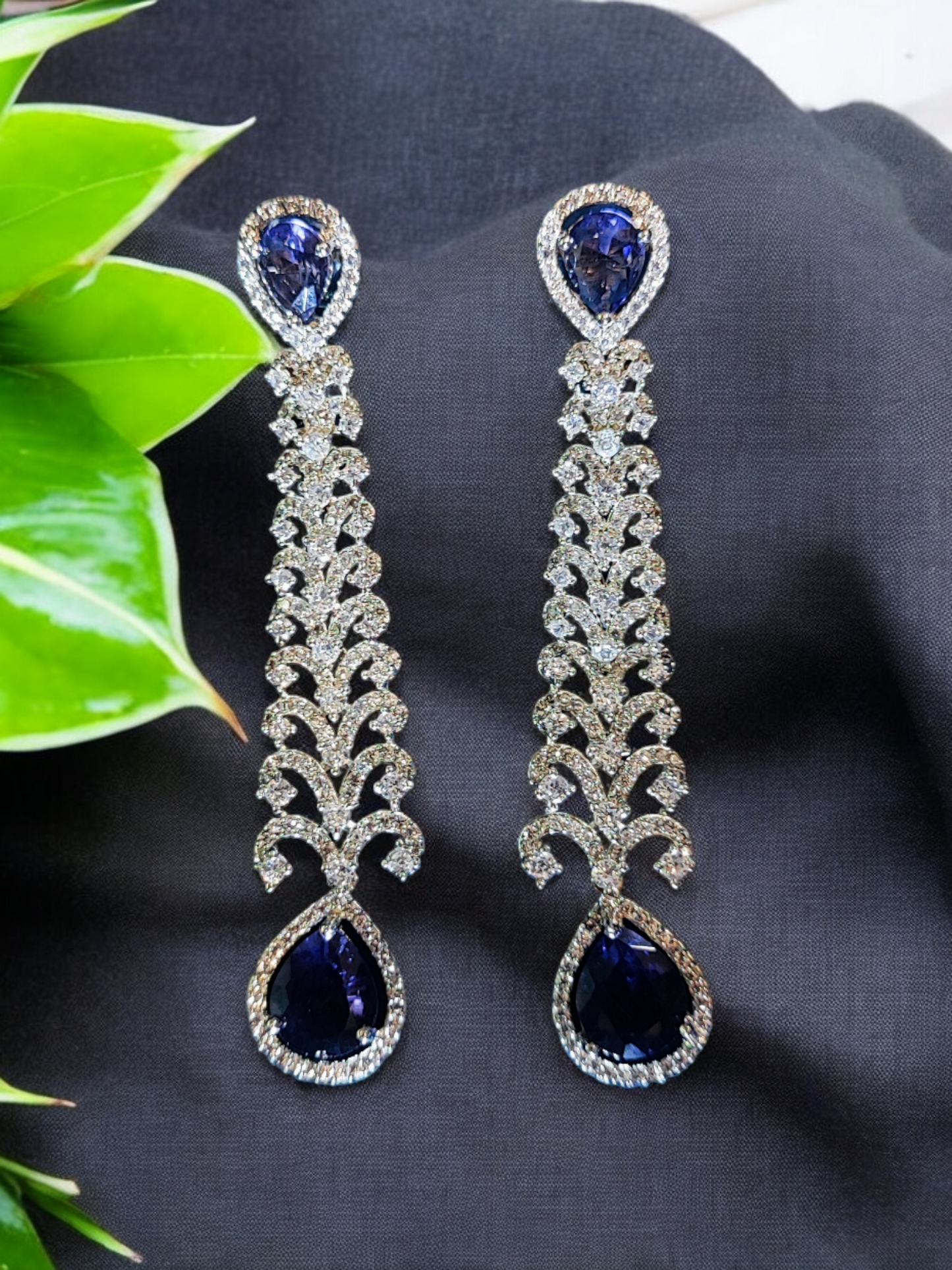 Pearlfect Silver Plated Long AD Earrings