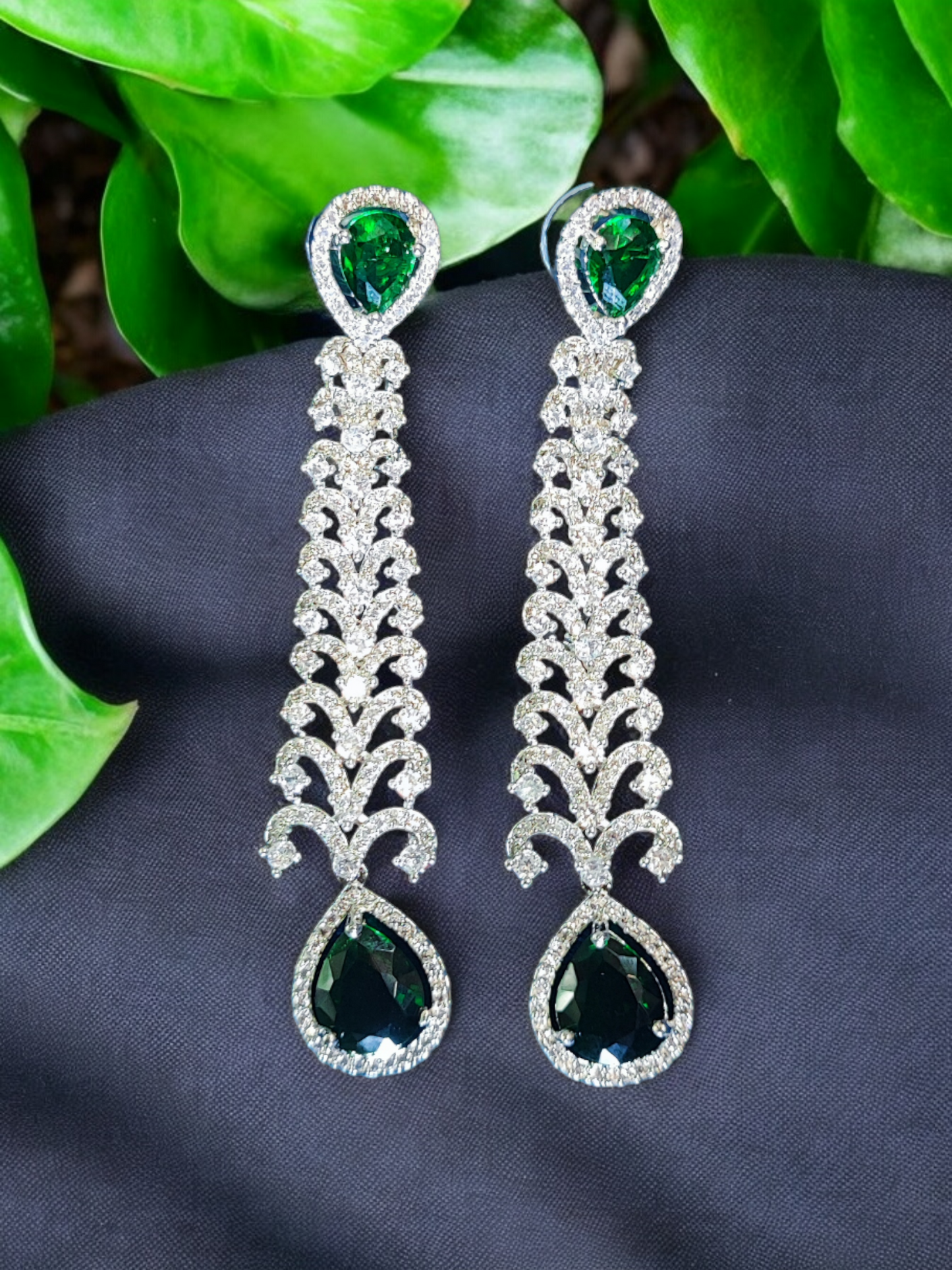 Pearlfect Silver Plated Long AD Earrings