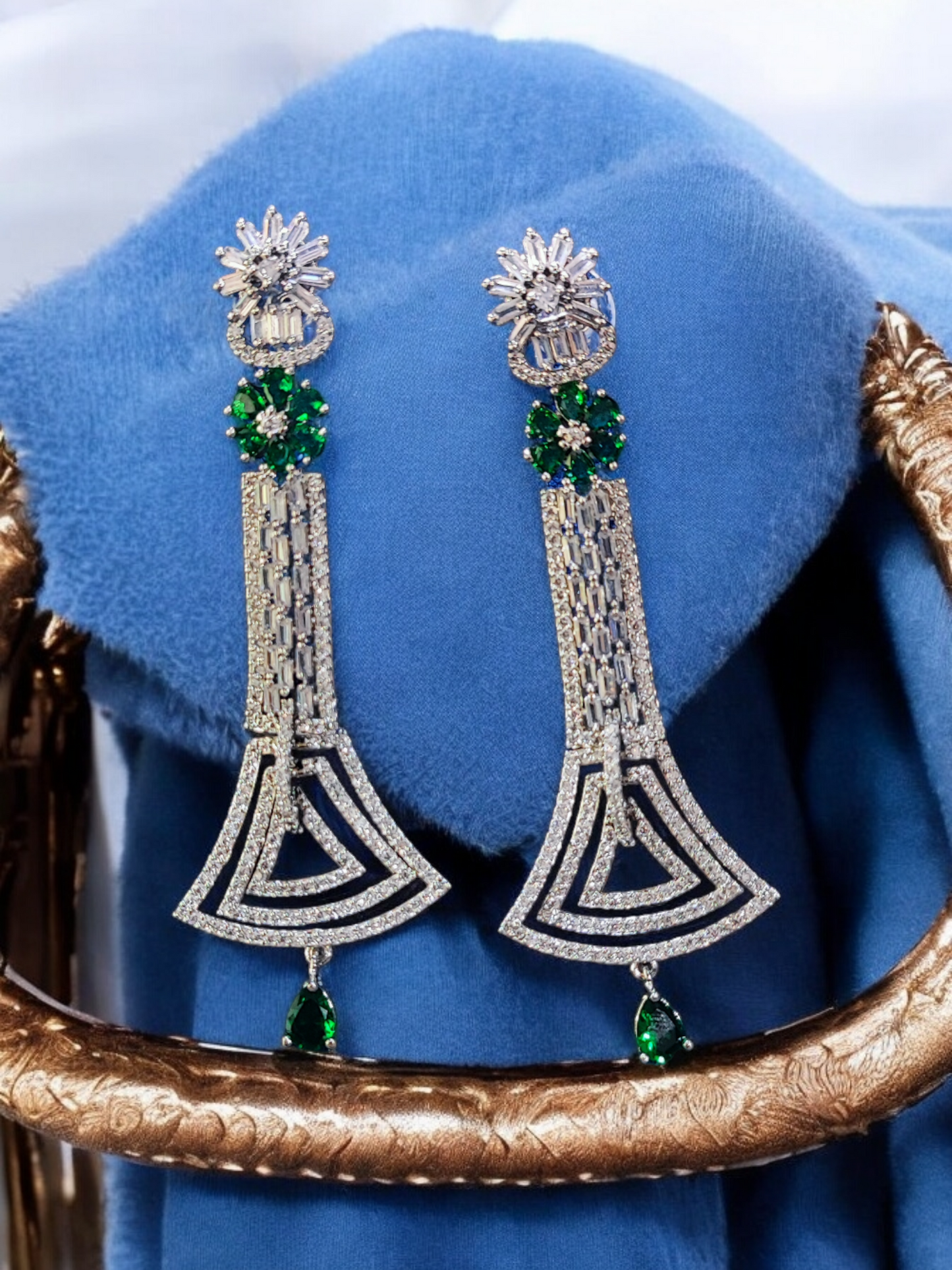 Pearlfect Statement Flowers Long AD Earrings