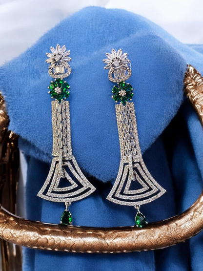 Pearlfect Statement Flowers Long AD Earrings