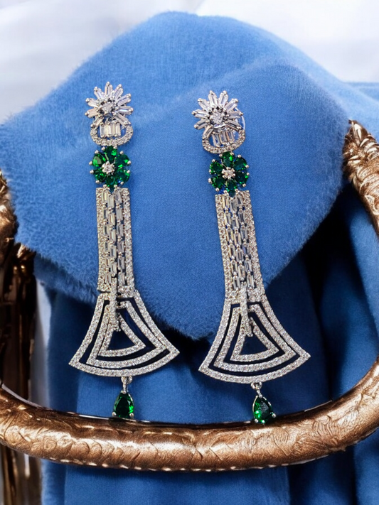 Pearlfect Statement Flowers Long AD Earrings