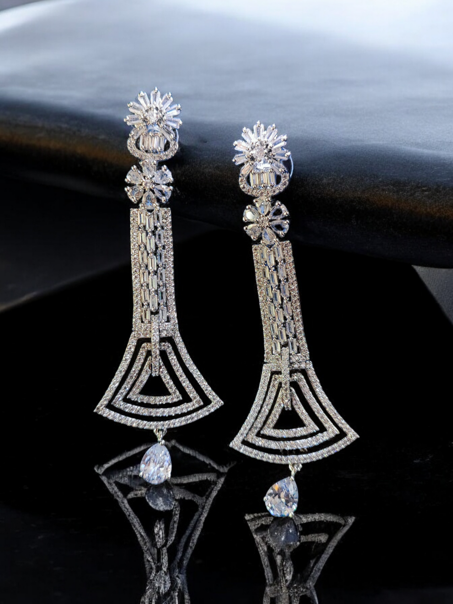 Pearlfect Statement Flowers Long AD Earrings