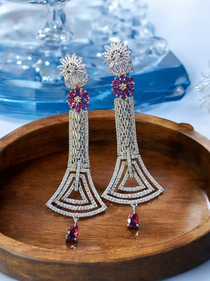 Pearlfect Statement Flowers Long AD Earrings