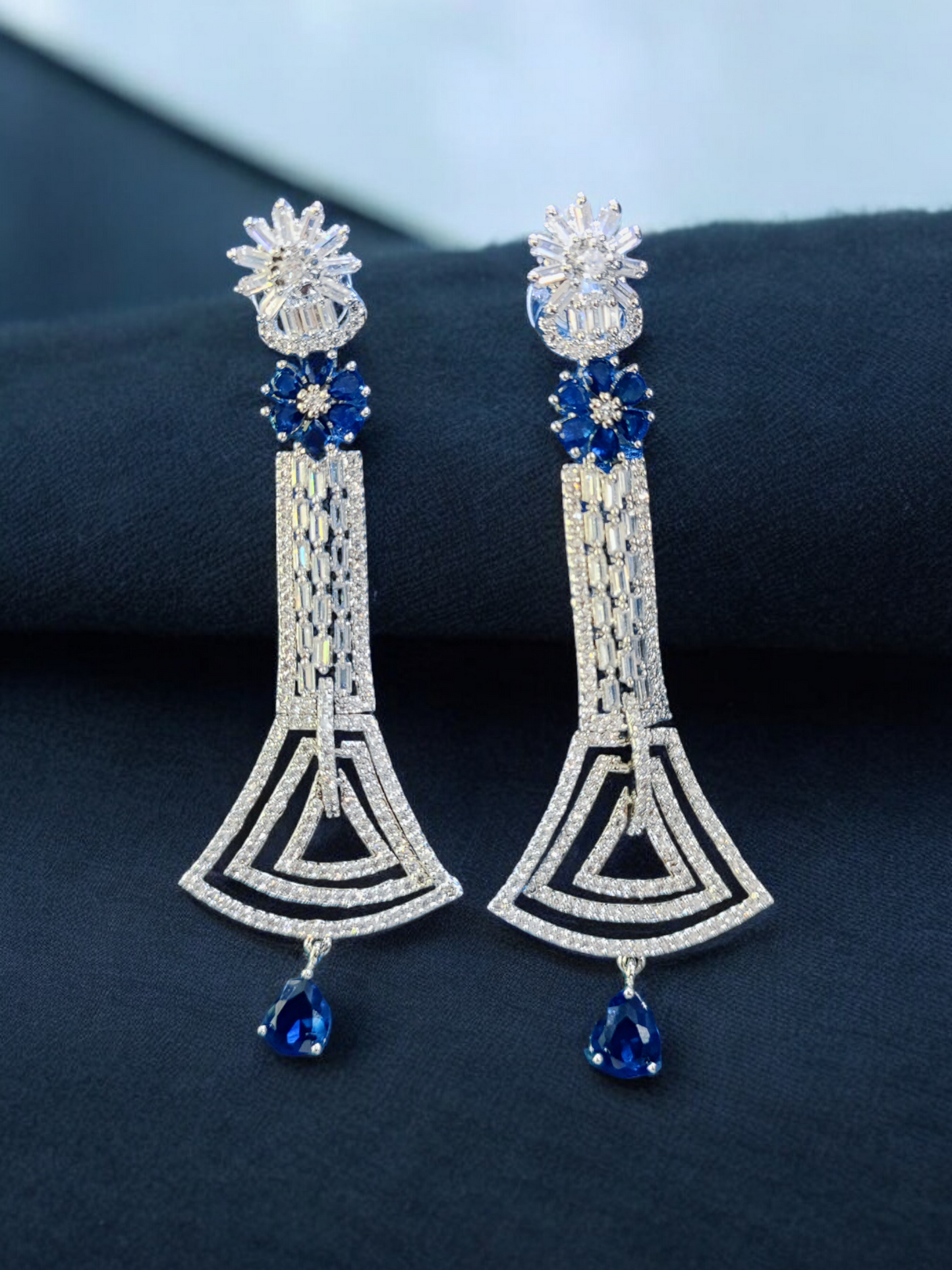 Pearlfect Statement Flowers Long AD Earrings