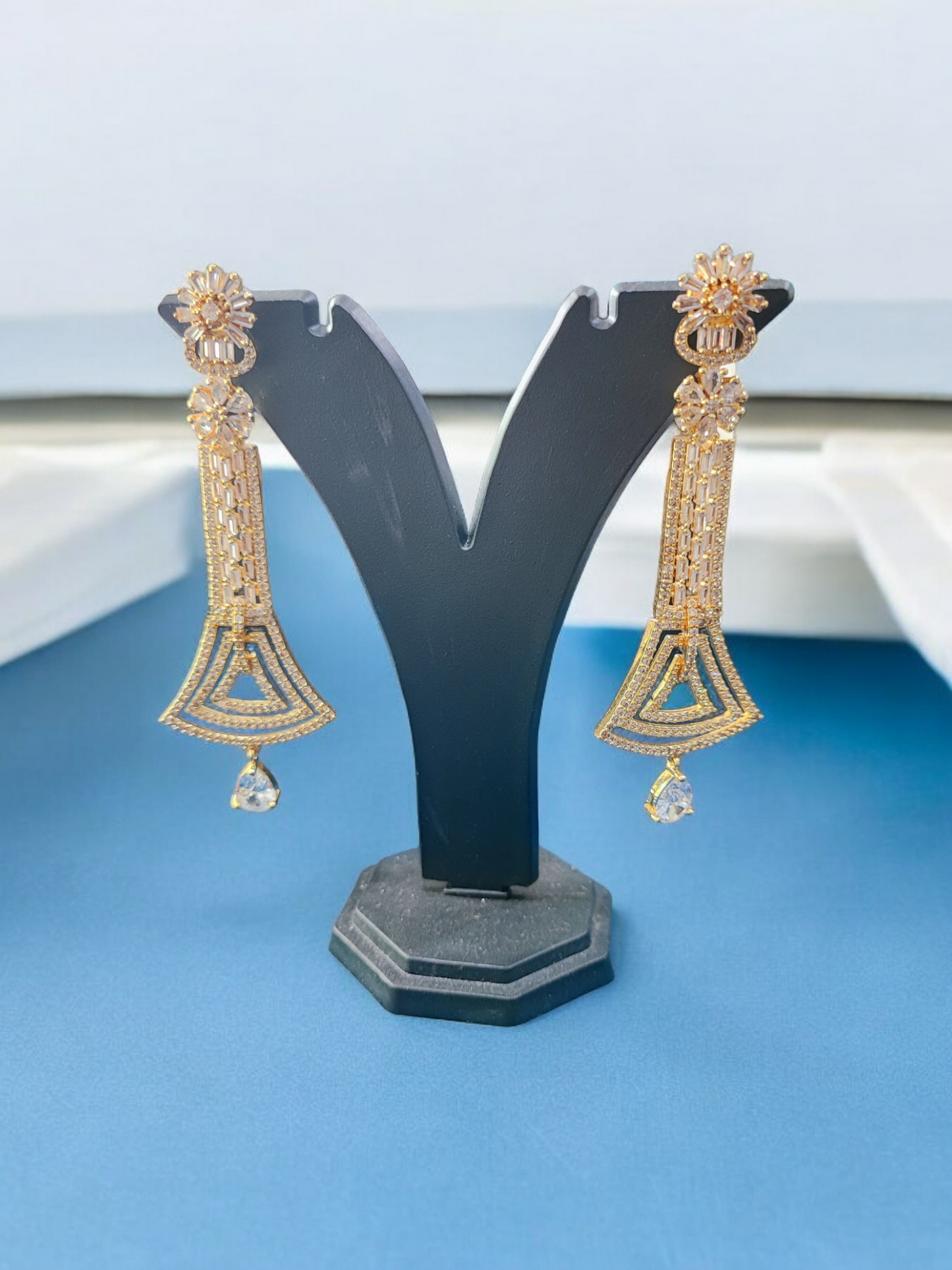 Pearlfect Statement Flowers Long AD Earrings