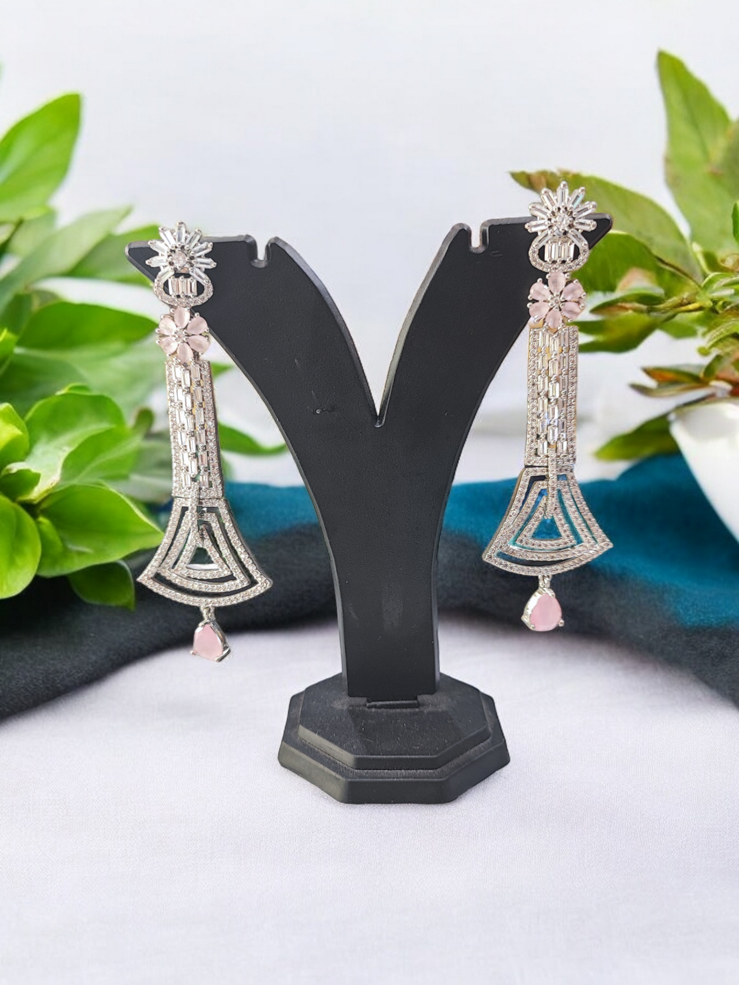 Pearlfect Statement Flowers Long AD Earrings