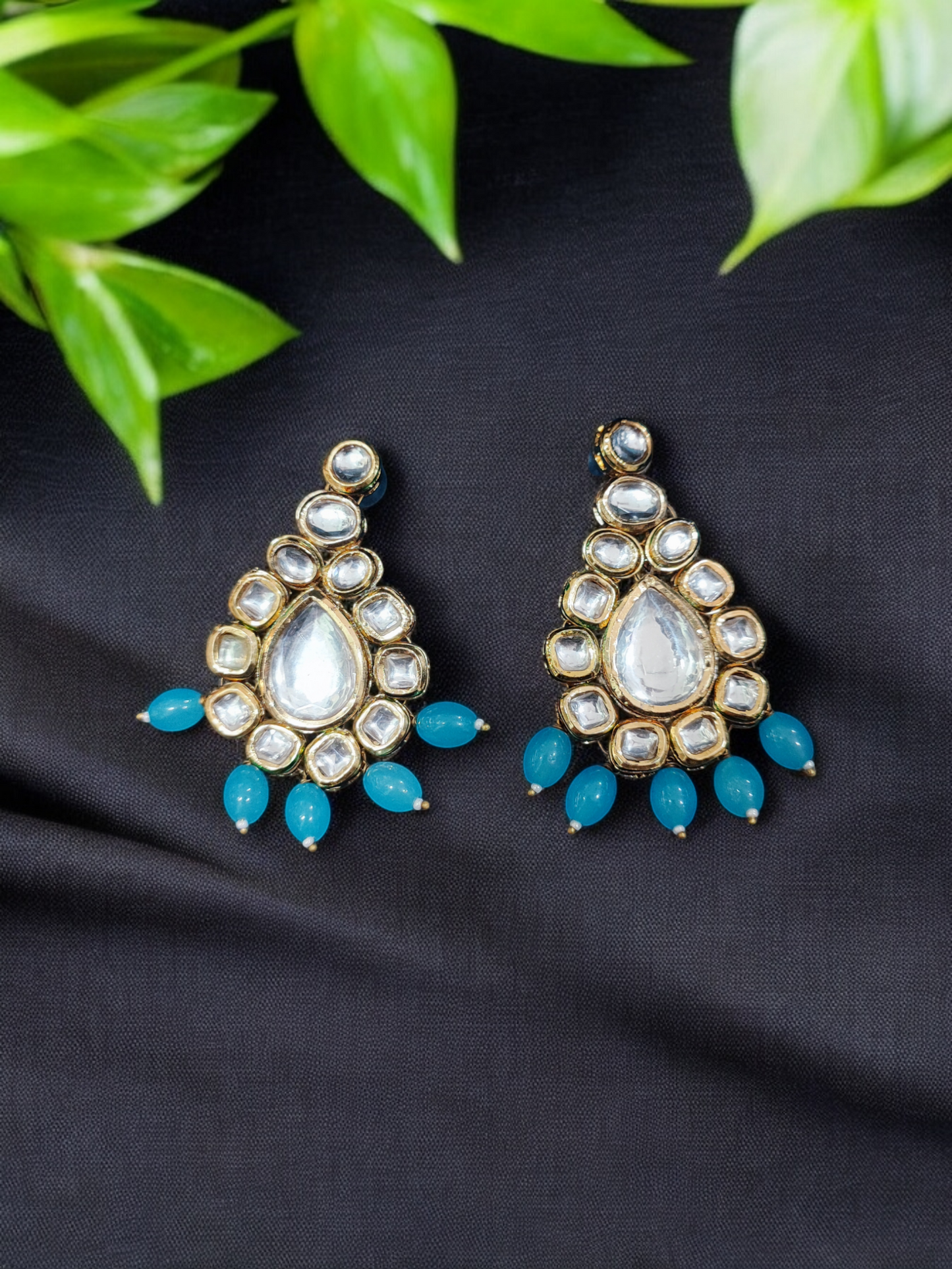Pearlfect Statement Blue Kundan Necklace Set