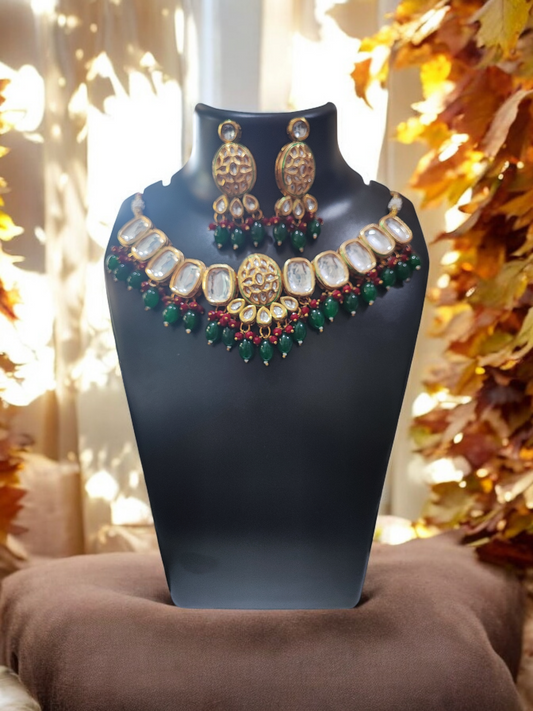 Pearlfect Green Statement Kundan Set