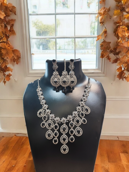 Pearlfect Statement Maker AD Necklace Set with Maang Teeka