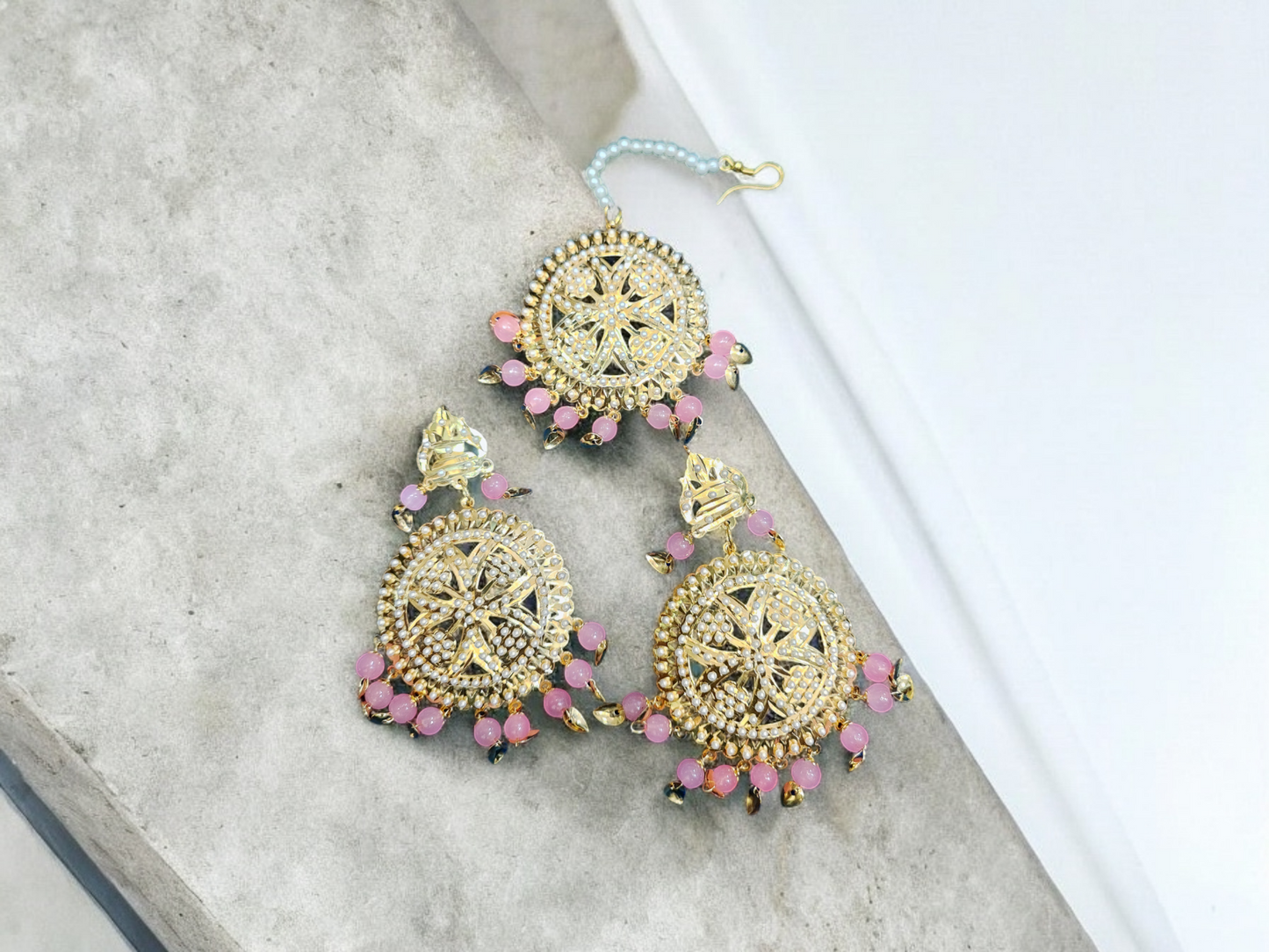 Pearlfect Kundan Earrings & Maang Teeka