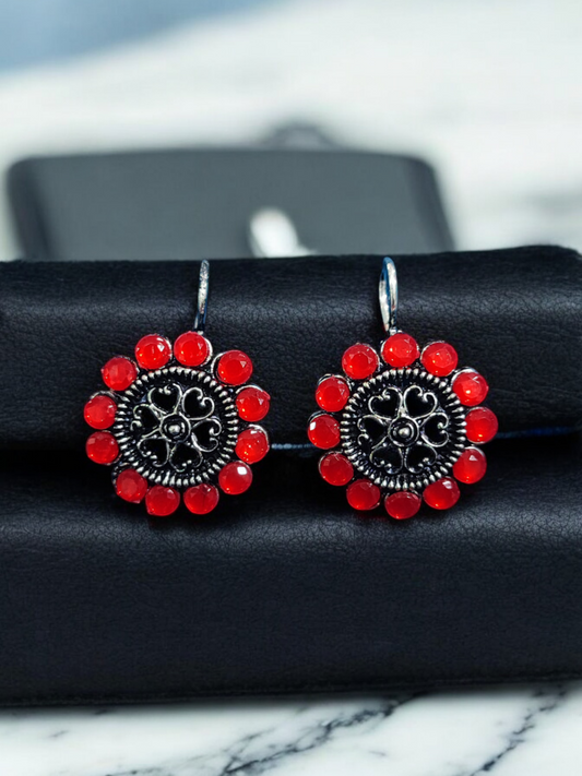 Pearlfect Floral Hearts Oxidised Earrings