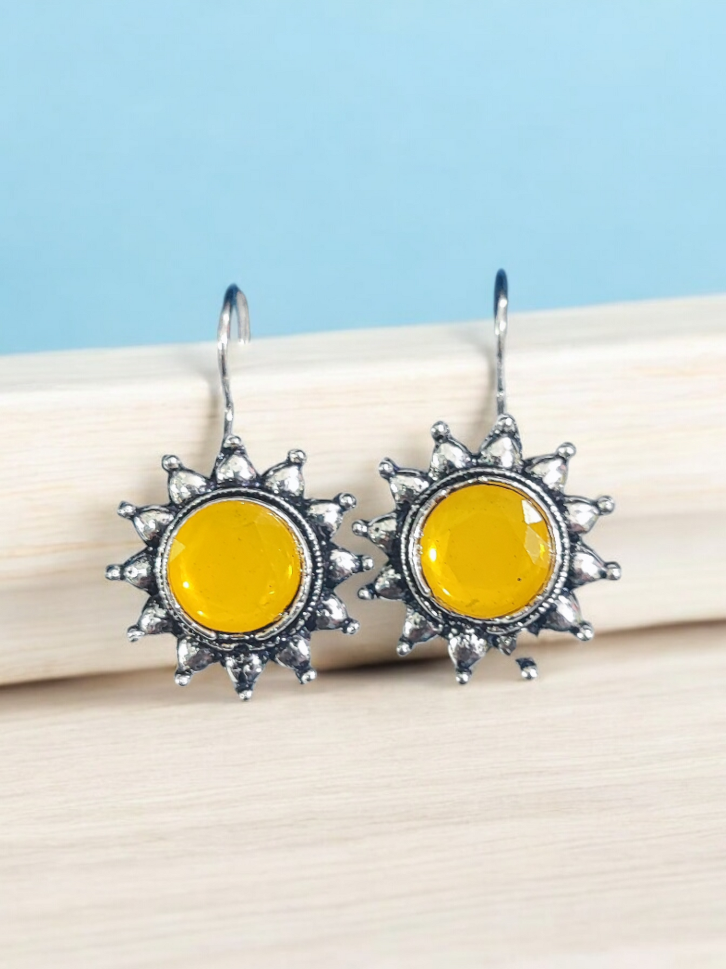 Pearlfect Oxidised Sunflower Dangler Earrings