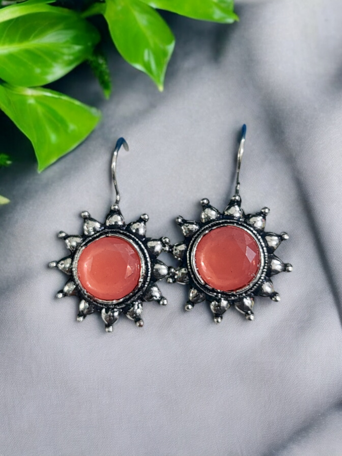 Pearlfect Oxidised Sunflower Dangler Earrings