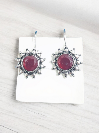 Pearlfect Oxidised Sunflower Dangler Earrings
