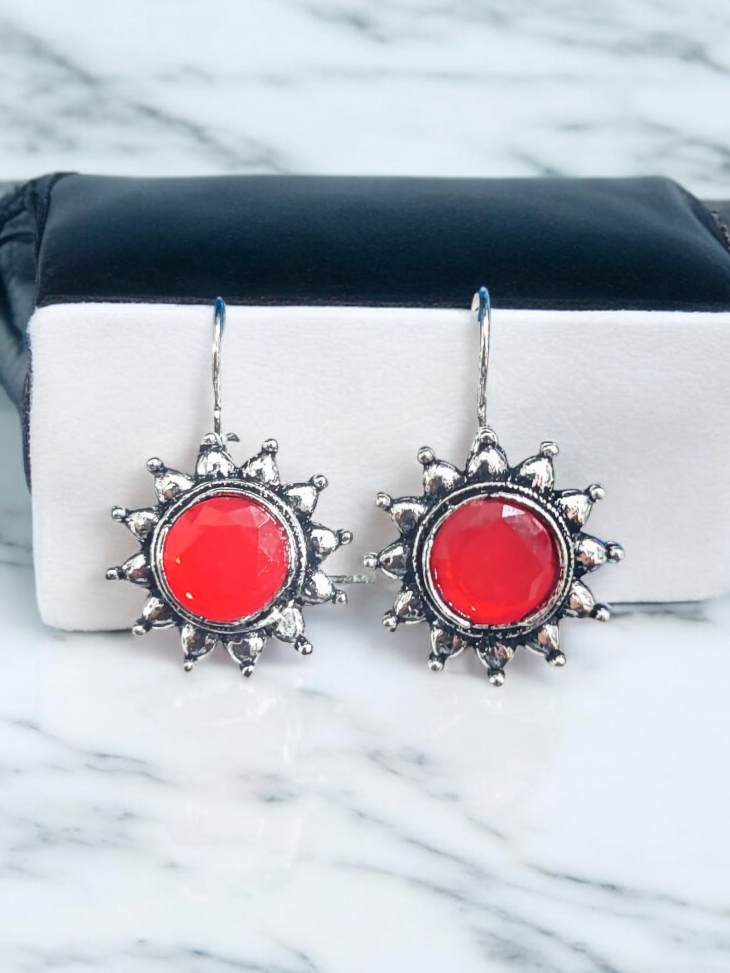 Pearlfect Oxidised Sunflower Dangler Earrings