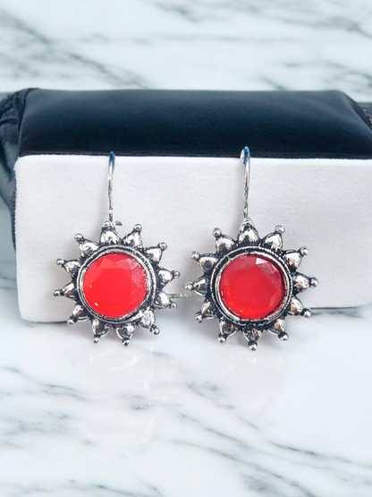 Pearlfect Oxidised Sunflower Dangler Earrings