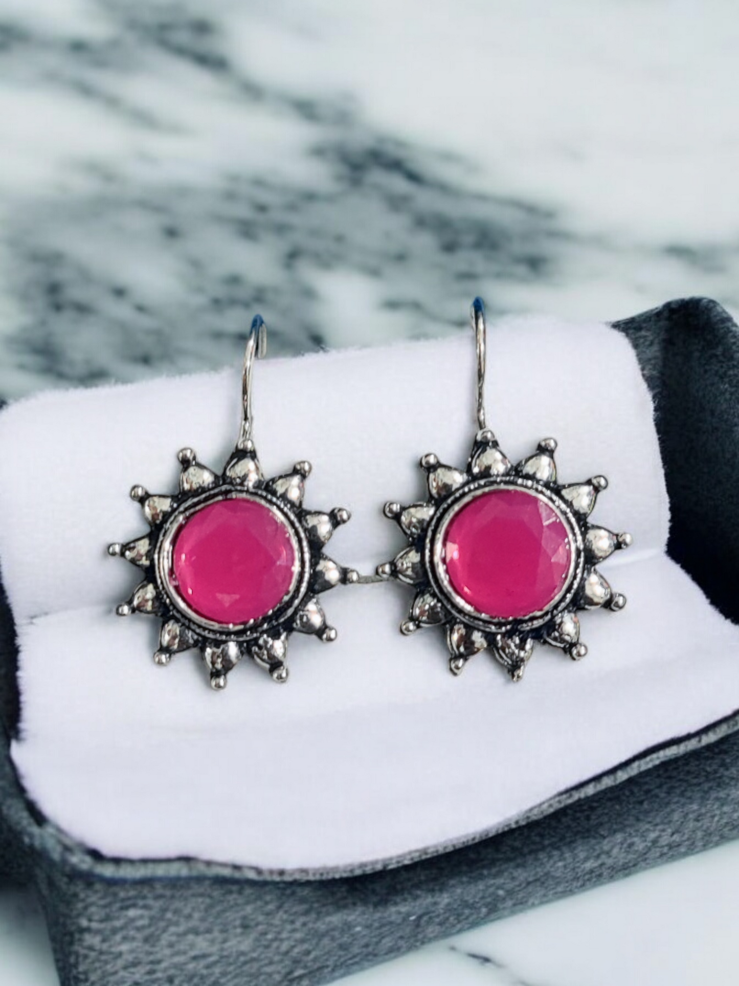 Pearlfect Oxidised Sunflower Dangler Earrings