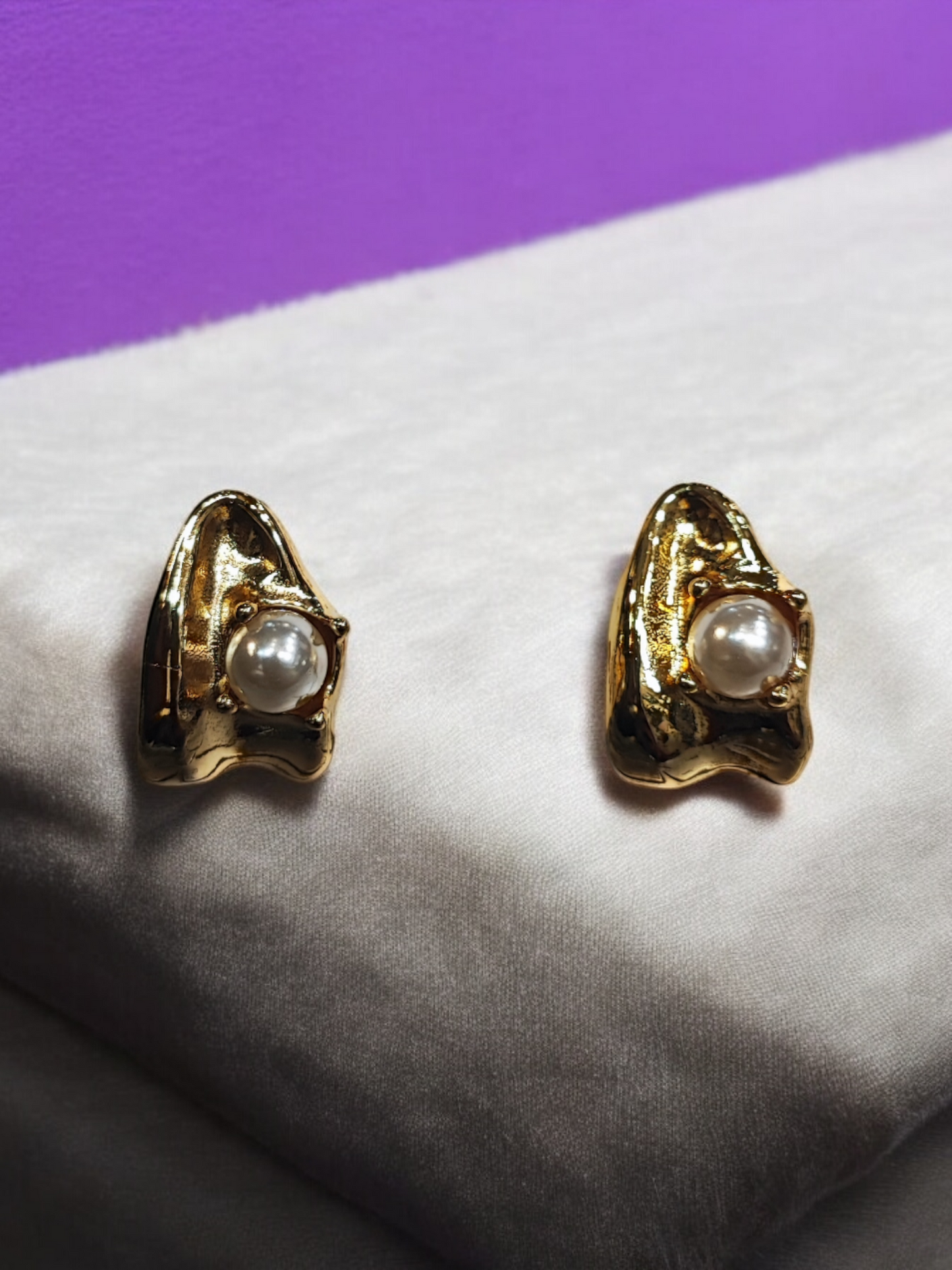 Pearlfect Engraved Pearl Gold-Plated Earrings