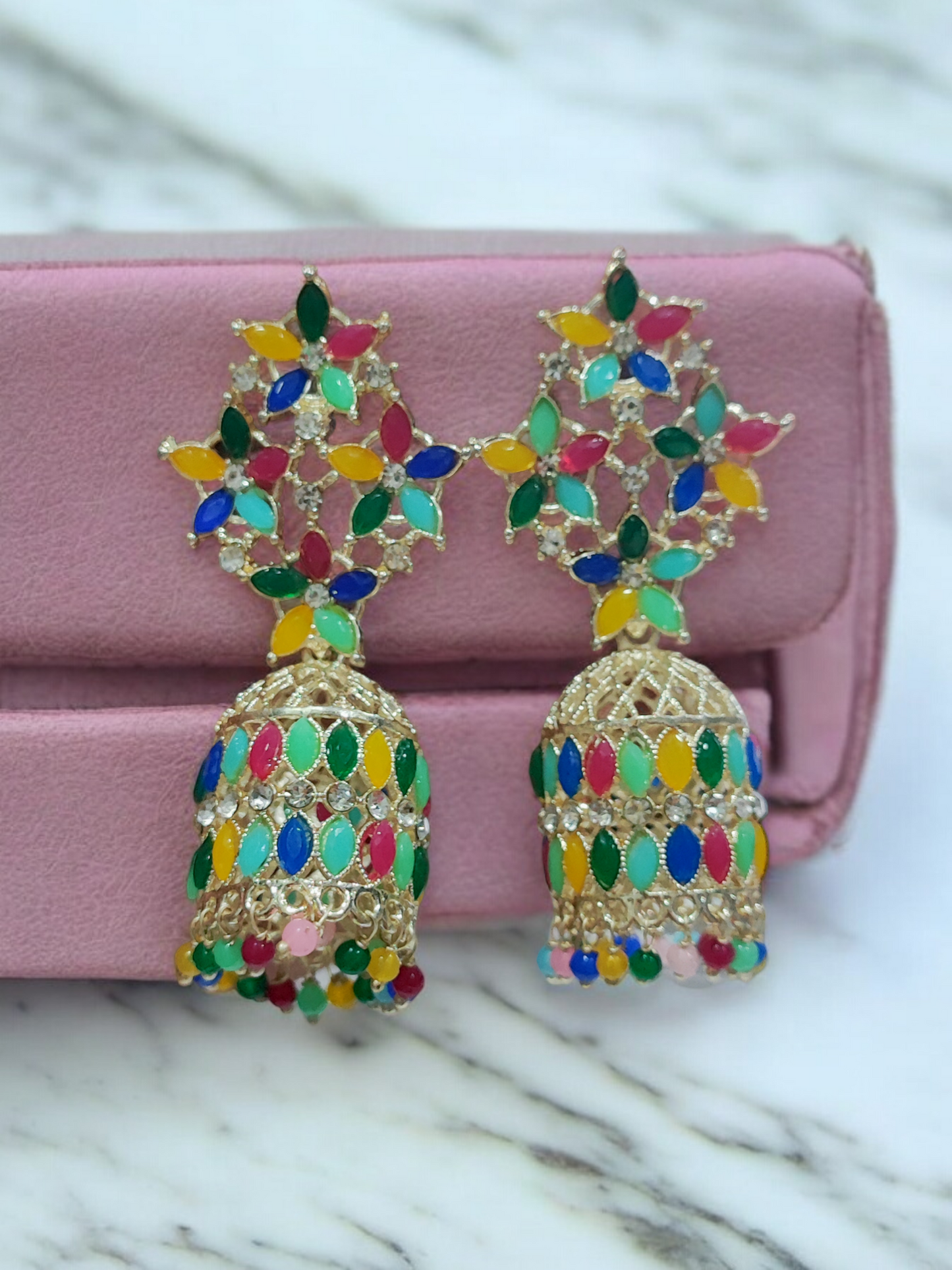 Pearlfect Multicolor Quadruple Flower Jhumkis