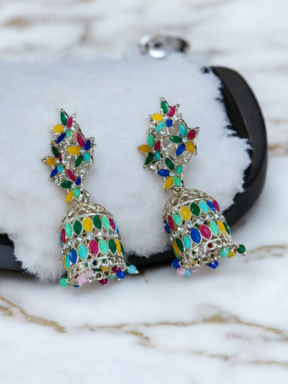 Pearlfect Multicolor Quadruple Flower Jhumkis
