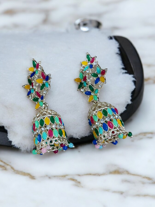 Pearlfect Multicolor Quadruple Flower Jhumkis