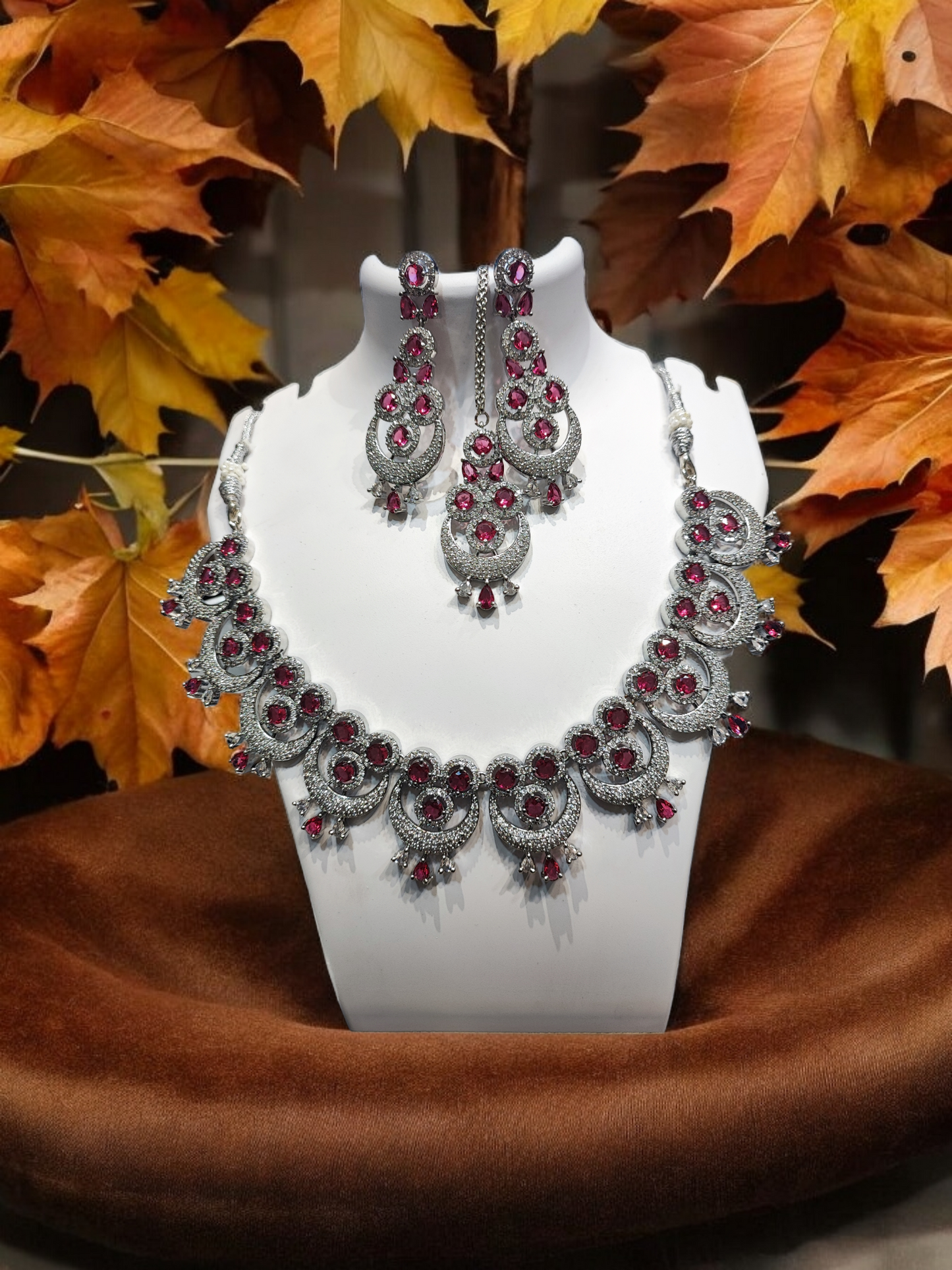 Pearlfect Story of the Moon Necklace Set with Maang Teeka