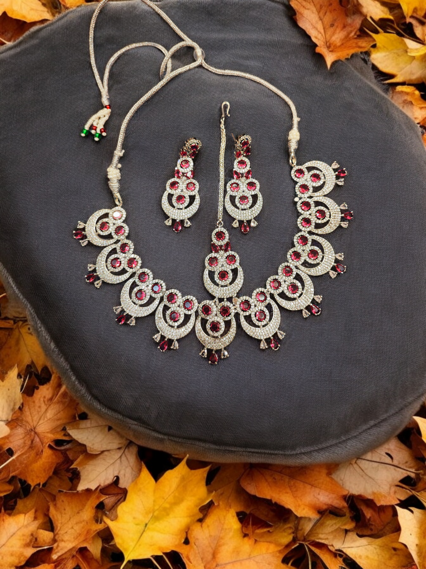 Pearlfect Story of the Moon Necklace Set with Maang Teeka