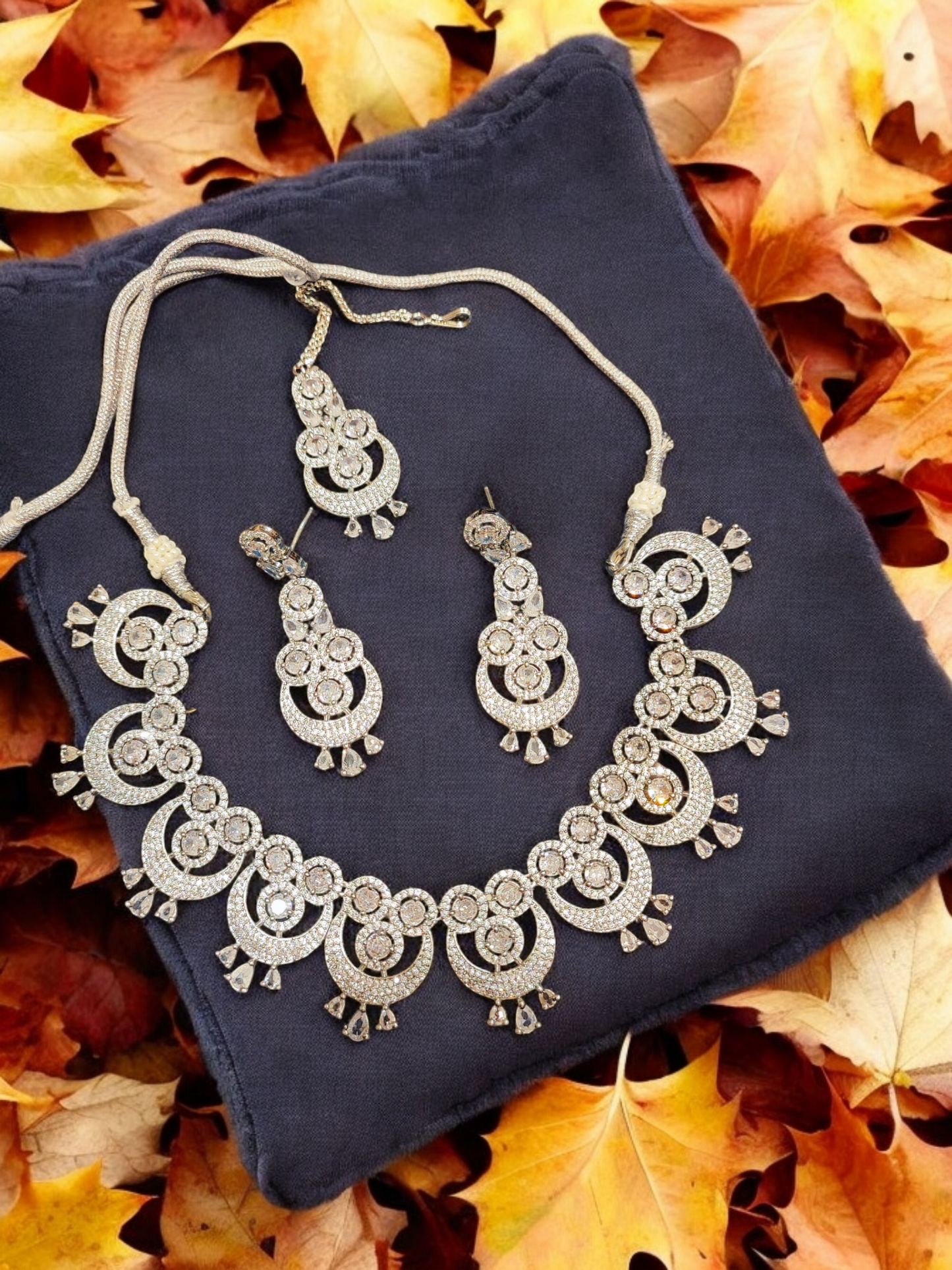 Pearlfect Story of the Moon Necklace Set with Maang Teeka